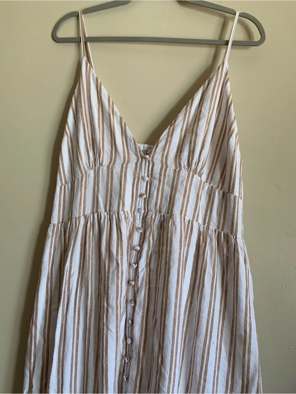 Abercrombie & Fitch White Tan Striped Button-Front Maxi Dress XL Summer